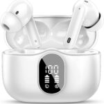 Wireless Earbuds Bluetooth 5.3 Headphones Bass Stereo Ear Buds with Noise Cancelling Mic LED Display in Ear Earphones IP7 Waterproof 36H Playtime for Laptop Pad Phones Sports Workout White